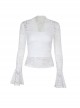 Sexy Slightly Transparent White Lace Splicing V Neck Slim Fit Gothic Style Versatile Long Sleeves Top