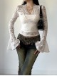 Sexy Slightly Transparent White Lace Splicing V Neck Slim Fit Gothic Style Versatile Long Sleeves Top