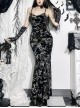 Elegant Sexy Slim Black Retro Bronzing Velvet Gothic Style Suspender Dress
