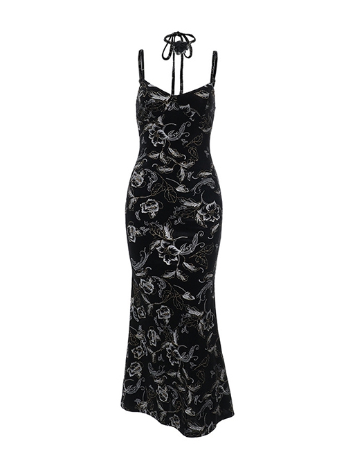 Elegant Sexy Slim Black Retro Bronzing Velvet Gothic Style Suspender Dress