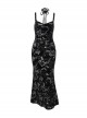 Elegant Sexy Slim Black Retro Bronzing Velvet Gothic Style Suspender Dress