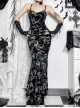 Elegant Sexy Slim Black Retro Bronzing Velvet Gothic Style Suspender Dress