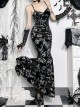 Elegant Sexy Slim Black Retro Bronzing Velvet Gothic Style Suspender Dress