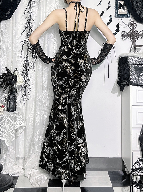 Elegant Sexy Slim Black Retro Bronzing Velvet Gothic Style Suspender Dress