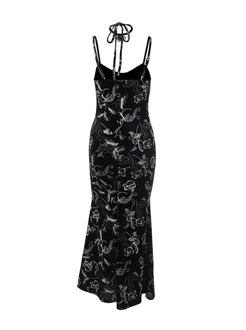 Elegant Sexy Slim Black Retro Bronzing Velvet Gothic Style Suspender Dress