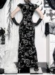 Retro Sexy Slit New Chinese Style Black Bronzing Print Gothic Style Velvet Modified Cheongsam Dress