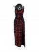Dark Style Sexy Slim Red Plaid Lace Splicing Gothic Style Daily Versatile Suspender Dress