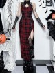 Dark Style Sexy Slim Red Plaid Lace Splicing Gothic Style Daily Versatile Suspender Dress