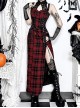 Dark Style Sexy Slim Red Plaid Lace Splicing Gothic Style Daily Versatile Suspender Dress