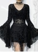 Retro Elegant Slim Black Dark Pattern Flocking Gothic Style Flared Long Sleeves Top