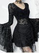 Retro Elegant Slim Black Dark Pattern Flocking Gothic Style Flared Long Sleeves Top