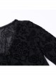 Retro Elegant Slim Black Dark Pattern Flocking Gothic Style Flared Long Sleeves Top