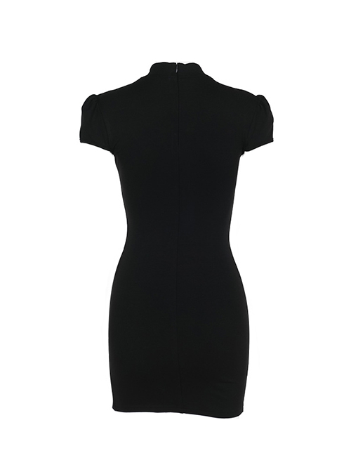 Elegant Slim Sexy Embroidered Cross Hollow Gothic Style New Chinese Style Short Sleeves Dress