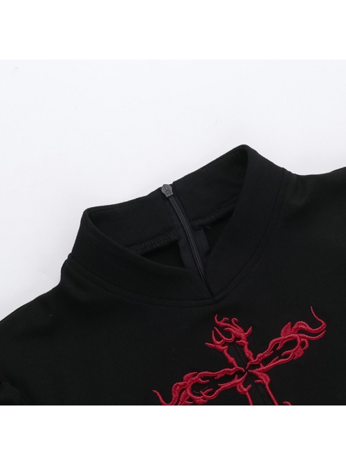 Elegant Slim Sexy Embroidered Cross Hollow Gothic Style New Chinese Style Short Sleeves Dress