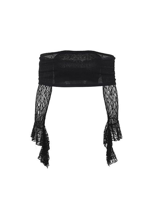 Dark Sexy Lace Splicing One Shoulder Gothic Style Versatile Long Flared Sleeve Tube Top