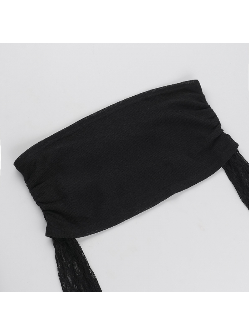 Dark Sexy Lace Splicing One Shoulder Gothic Style Versatile Long Flared Sleeve Tube Top