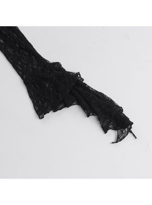 Dark Sexy Lace Splicing One Shoulder Gothic Style Versatile Long Flared Sleeve Tube Top