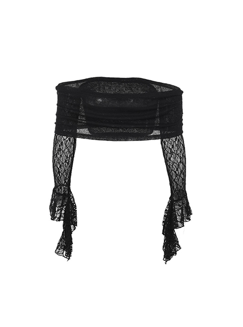 Dark Sexy Lace Splicing One Shoulder Gothic Style Versatile Long Flared Sleeve Tube Top