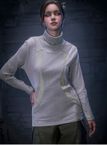 High Elastic Slim Fit Color Matching Autumn Winter Cyberpunk High Collar Long Sleeves Bottoming Shirt