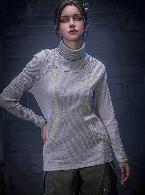 High Elastic Slim Fit Color Matching Autumn Winter Cyberpunk High Collar Long Sleeves Bottoming Shirt