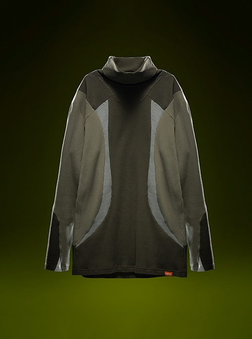 High Elastic Slim Fit Color Matching Autumn Winter Cyberpunk High Collar Long Sleeves Bottoming Shirt