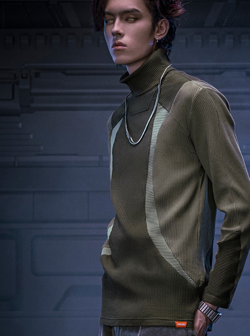 High Elastic Slim Fit Color Matching Autumn Winter Cyberpunk High Collar Long Sleeves Bottoming Shirt