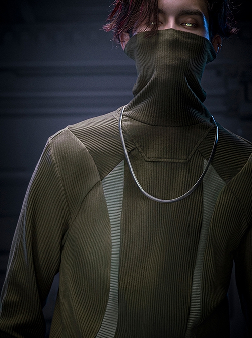 High Elastic Slim Fit Color Matching Autumn Winter Cyberpunk High Collar Long Sleeves Bottoming Shirt