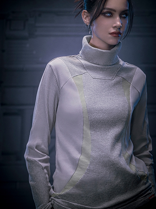 High Elastic Slim Fit Color Matching Autumn Winter Cyberpunk High Collar Long Sleeves Bottoming Shirt