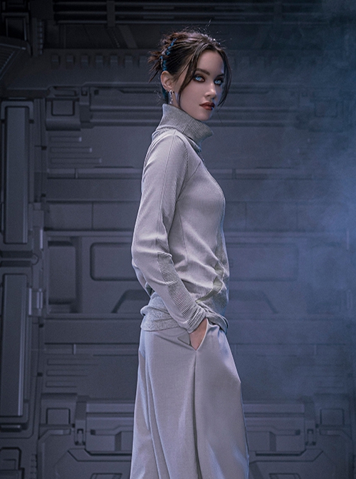 High Elastic Slim Fit Color Matching Autumn Winter Cyberpunk High Collar Long Sleeves Bottoming Shirt