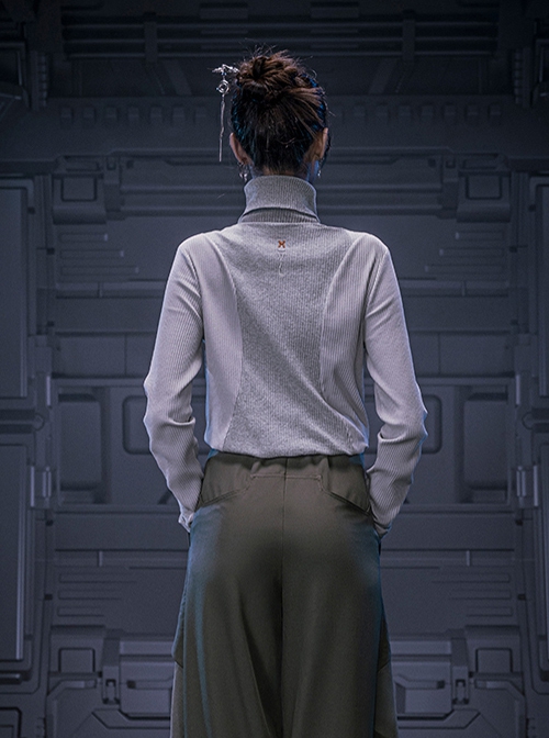 High Elastic Slim Fit Color Matching Autumn Winter Cyberpunk High Collar Long Sleeves Bottoming Shirt