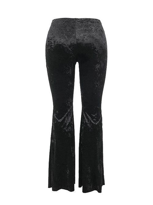 Dark Style Black Velvet Personality Cross Embroidery Design Gothic Style Slim Bell Bottom Pants