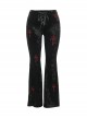 Dark Style Black Velvet Personality Cross Embroidery Design Gothic Style Slim Bell Bottom Pants