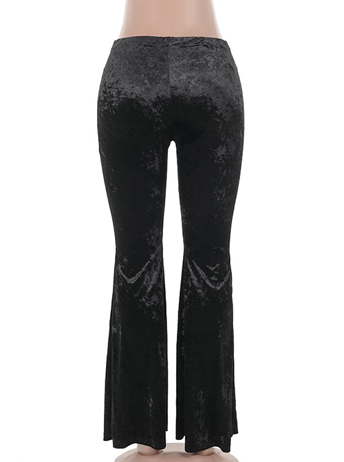 Dark Style Black Velvet Personality Cross Embroidery Design Gothic Style Slim Bell Bottom Pants