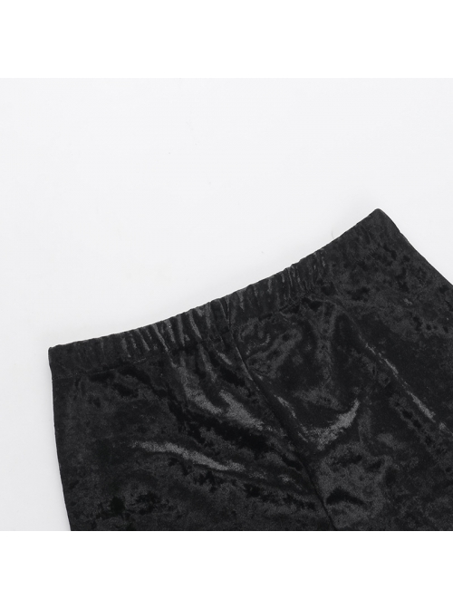 Dark Style Black Velvet Personality Cross Embroidery Design Gothic Style Slim Bell Bottom Pants