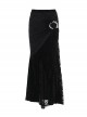Elegant Dark Style Black Velvet Lace Splicing Romantic Three-Dimensional Rose Gothic Style Slim Skirt