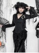 Elegant Retro Black V Neck Lace Patchwork Petal Hem Design Gothic Style Slim Fit Flared Sleeves Top