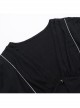 Elegant Retro Black V Neck Lace Patchwork Petal Hem Design Gothic Style Slim Fit Flared Sleeves Top