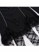 Elegant Retro Black V Neck Lace Patchwork Petal Hem Design Gothic Style Slim Fit Flared Sleeves Top