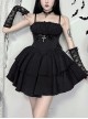 Sexy Dark Style Black Lace Splicing Bowknot Metal Cross Decoration Gothic Style Suspender Dress