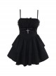 Sexy Dark Style Black Lace Splicing Bowknot Metal Cross Decoration Gothic Style Suspender Dress