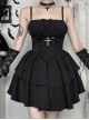 Sexy Dark Style Black Lace Splicing Bowknot Metal Cross Decoration Gothic Style Suspender Dress