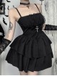 Sexy Dark Style Black Lace Splicing Bowknot Metal Cross Decoration Gothic Style Suspender Dress