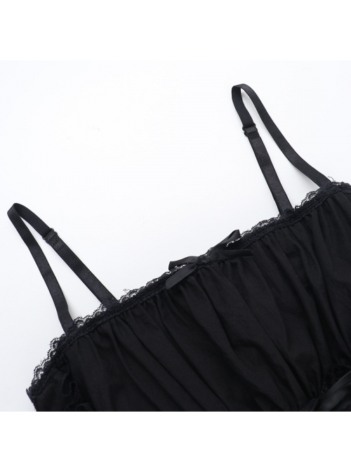 Sexy Dark Style Black Lace Splicing Bowknot Metal Cross Decoration Gothic Style Suspender Dress