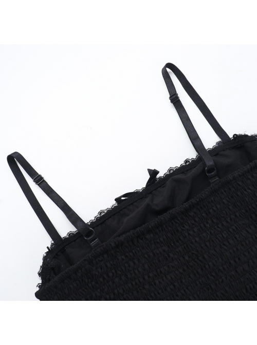 Sexy Dark Style Black Lace Splicing Bowknot Metal Cross Decoration Gothic Style Suspender Dress