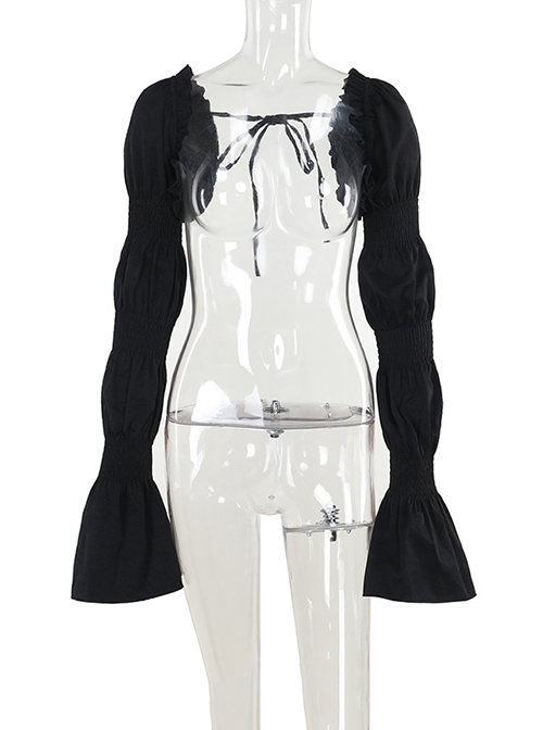 Dark Retro Style Black Ruffled Edge Embellished Gothic Style Bubble Long Sleeves Shawl