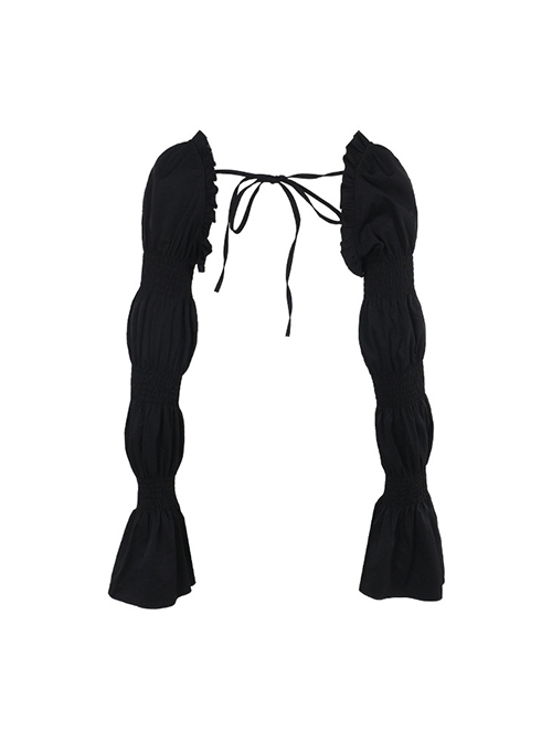 Dark Retro Style Black Ruffled Edge Embellished Gothic Style Bubble Long Sleeves Shawl