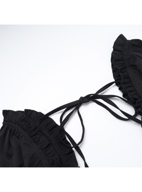 Dark Retro Style Black Ruffled Edge Embellished Gothic Style Bubble Long Sleeves Shawl