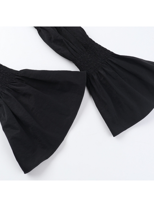 Dark Retro Style Black Ruffled Edge Embellished Gothic Style Bubble Long Sleeves Shawl