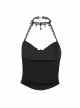 Elegant Sexy Black Velvet Red Embroidered Roses Decorated Gothic Style Suspender Halter Neck Top