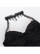 Elegant Sexy Black Velvet Red Embroidered Roses Decorated Gothic Style Suspender Halter Neck Top